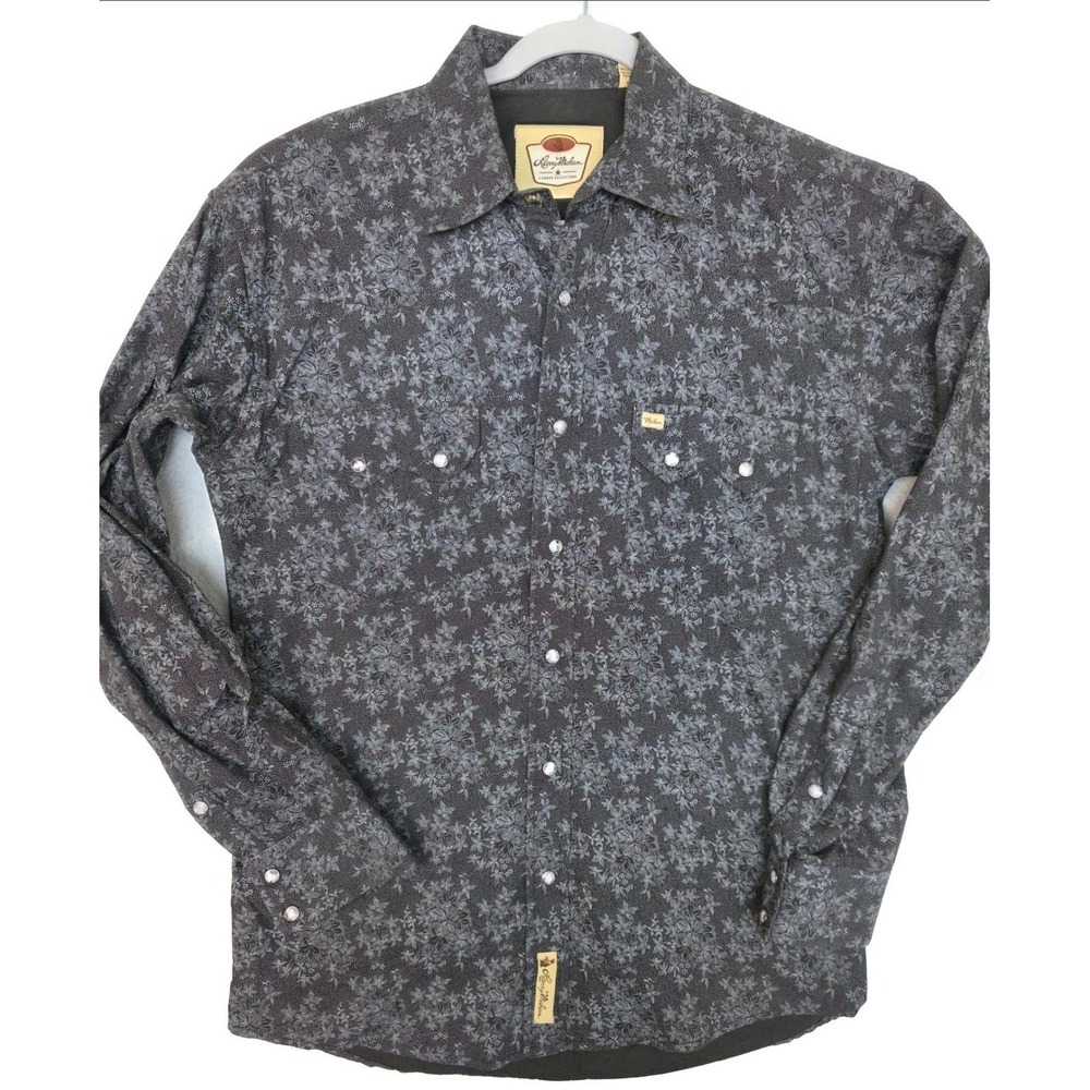 Larry Mahan Shirt Mens Large Black Floral Long Sleeve Snap Front Western Cotton
